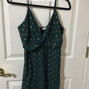 Green Gold-Print Twist Front Spaghetti Strap Dress